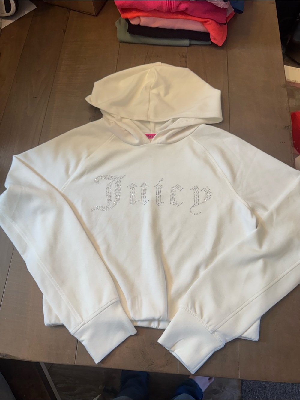 Juicy Couture Size Small White Rhinestone Cropped Hoodie